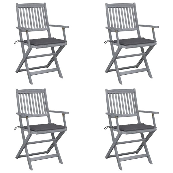 Folding outdoor chairs with pillows, 4 pcs., solid acacia