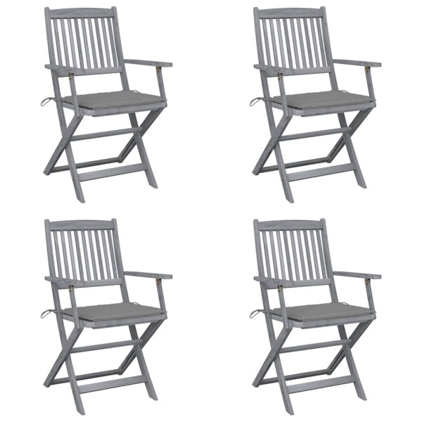 Folding outdoor chairs with pillows, 4 pcs., solid acacia