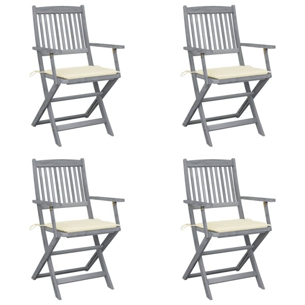Folding outdoor chairs with pillows, 4 pcs., solid acacia