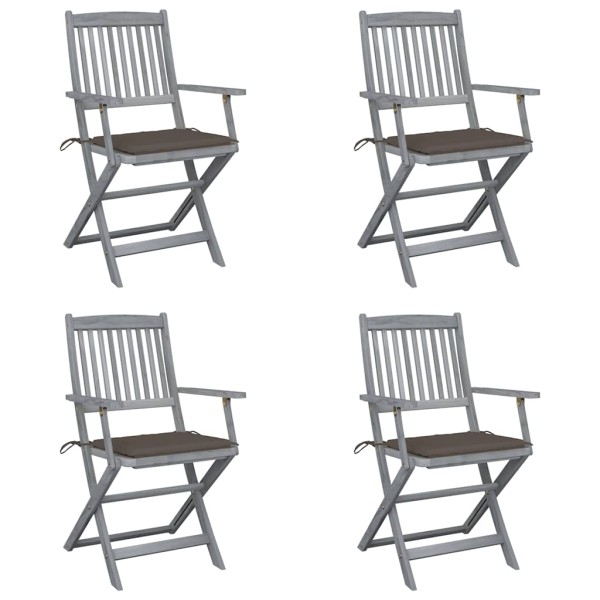 Folding outdoor chairs with pillows, 4 pcs., solid acacia