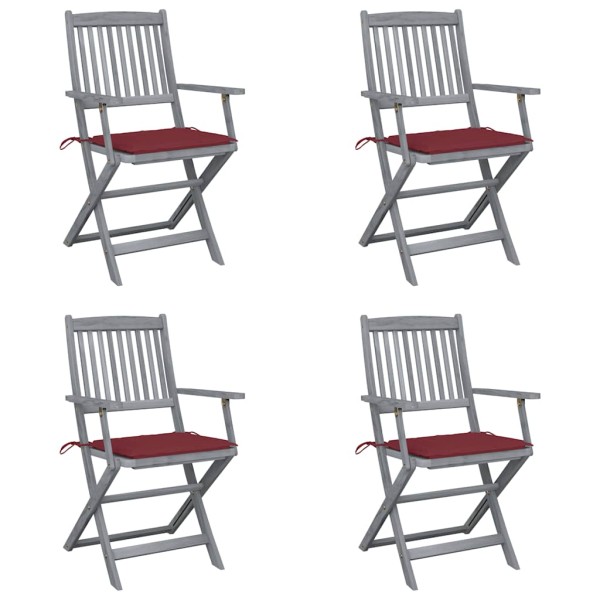 Folding outdoor chairs with pillows, 4 pcs., solid acacia