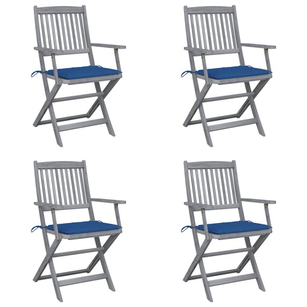 Folding outdoor chairs with pillows, 4 pcs., solid acacia