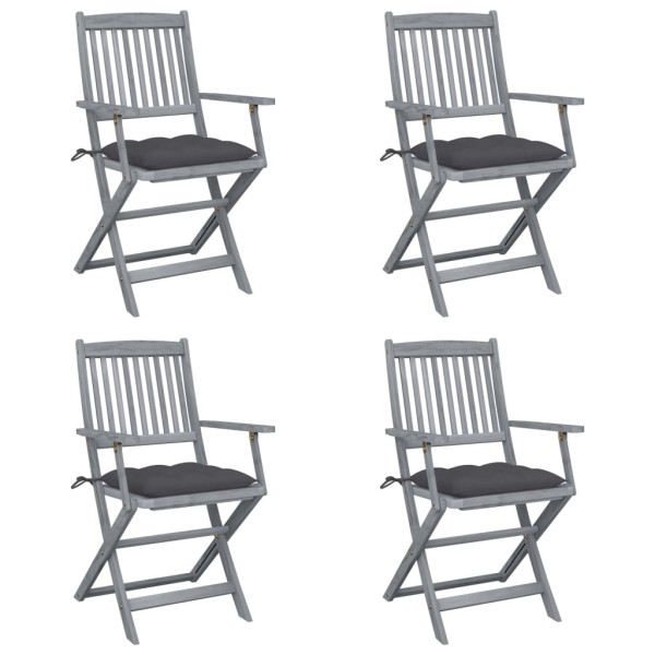 Folding outdoor chairs with pillows, 4 pcs., solid acacia
