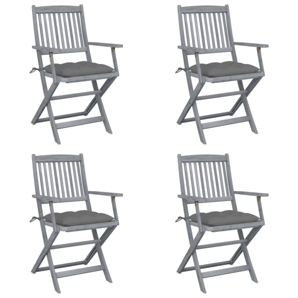 Folding outdoor chairs with pillows, 4 pcs., solid acacia