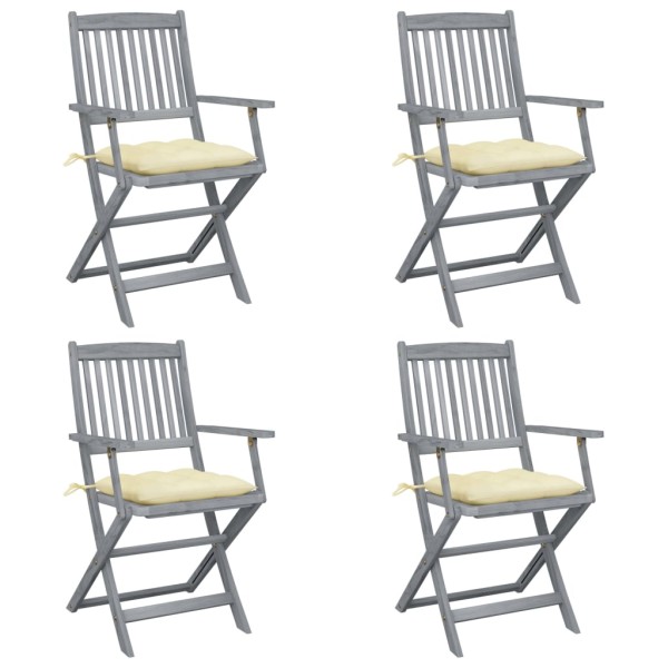 Folding outdoor chairs with pillows, 4 pcs., solid acacia
