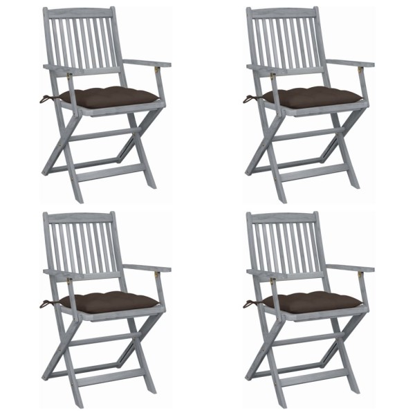 Folding outdoor chairs with pillows, 4 pcs., solid acacia