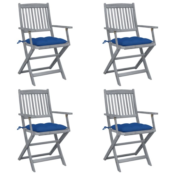 Folding outdoor chairs with pillows, 4 pcs., solid acacia