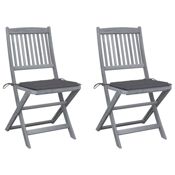 Folding outdoor chairs with pillows, 2 pcs., solid acacia