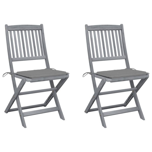Folding outdoor chairs with pillows, 2 pcs., solid acacia