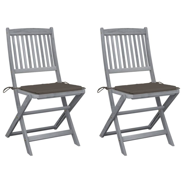 Folding outdoor chairs with pillows, 2 pcs., solid acacia