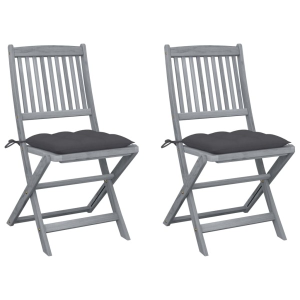 Folding outdoor chairs with pillows, 2 pcs., solid acacia