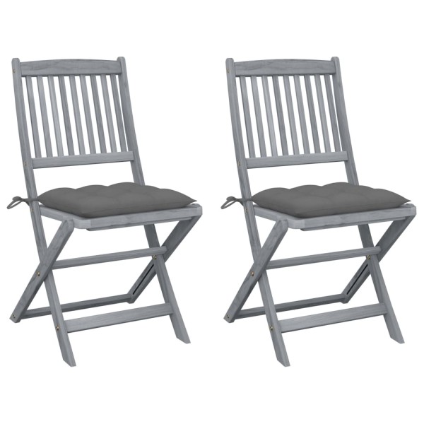 Folding outdoor chairs with pillows, 2 pcs., solid acacia
