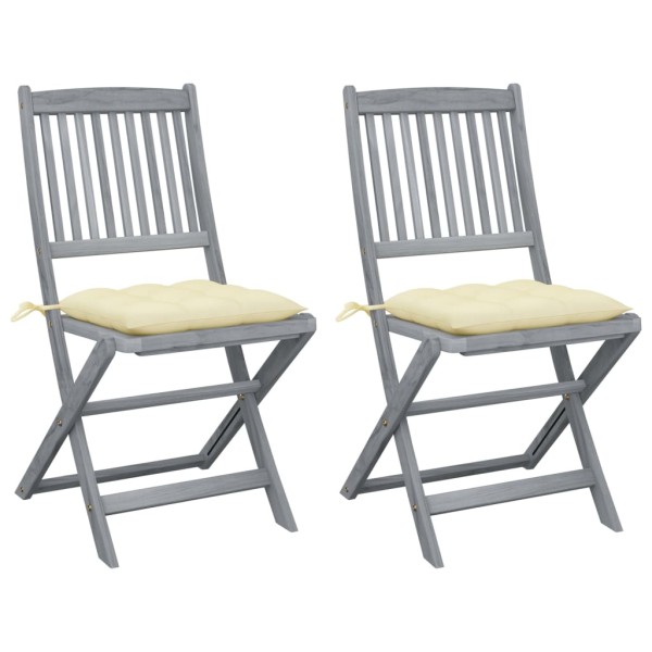 Folding outdoor chairs with pillows, 2 pcs., solid acacia