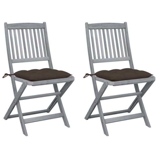 Folding outdoor chairs with pillows, 2 pcs., solid acacia