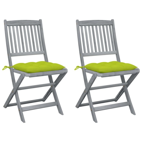 Folding outdoor chairs with pillows, 2 pcs., solid acacia