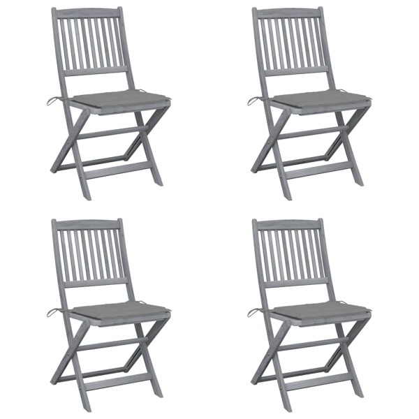 Folding outdoor chairs with pillows, 4 pcs., solid acacia