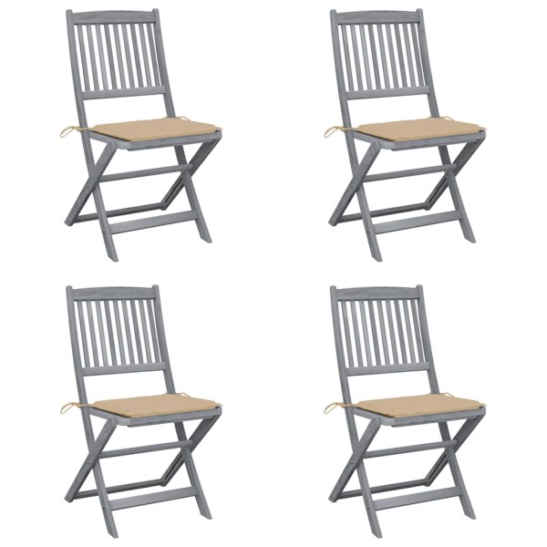 Folding outdoor chairs with pillows, 4 pcs., solid acacia