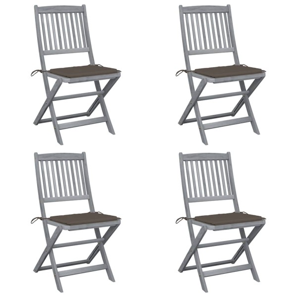 Folding outdoor chairs with pillows, 4 pcs., solid acacia