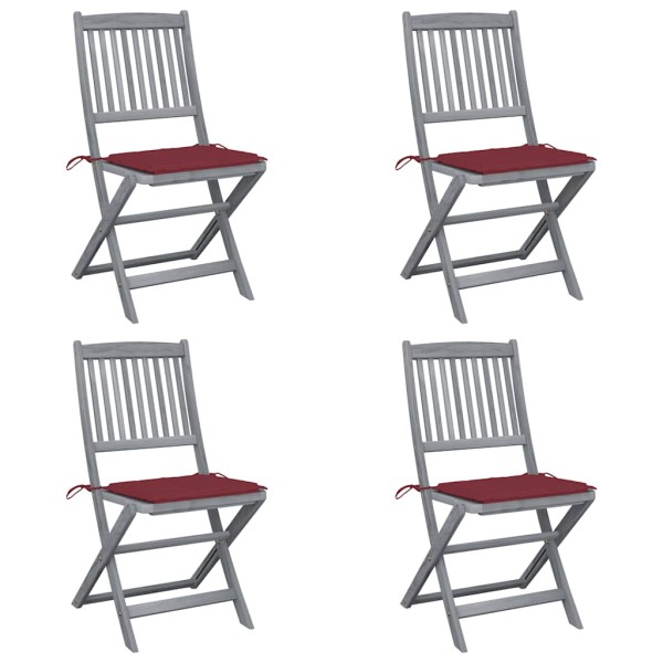 Folding outdoor chairs with pillows, 4 pcs., solid acacia