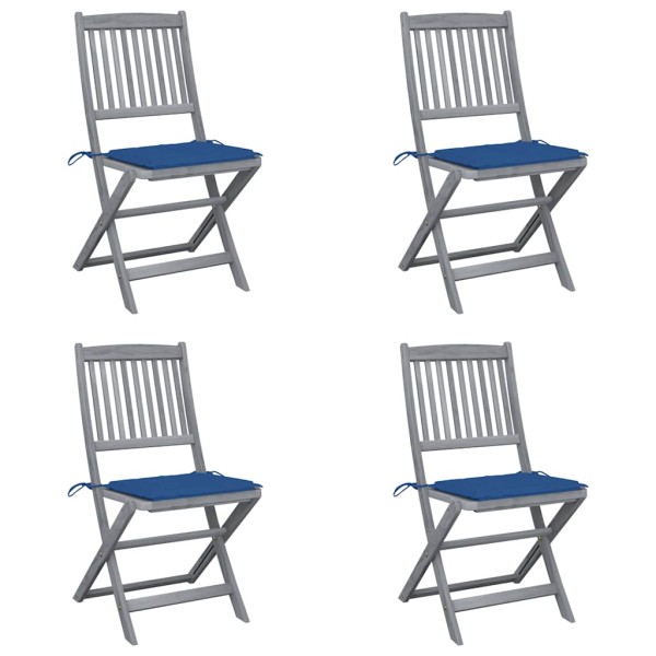 Folding outdoor chairs with pillows, 4 pcs., solid acacia