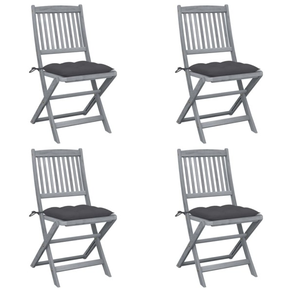 Folding outdoor chairs with pillows, 4 pcs., solid acacia