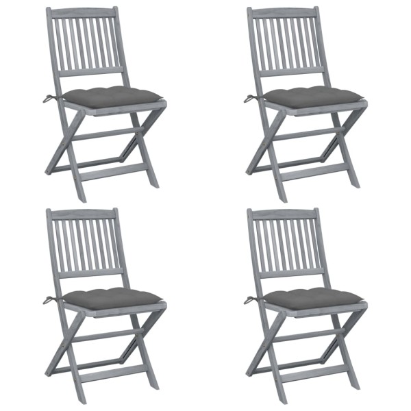 Folding outdoor chairs with pillows, 4 pcs., solid acacia