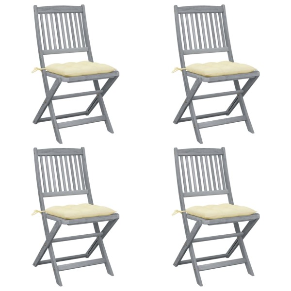 Folding outdoor chairs with pillows, 4 pcs., solid acacia