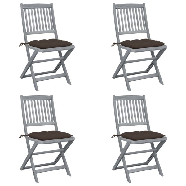 Folding outdoor chairs with pillows, 4 pcs., solid acacia