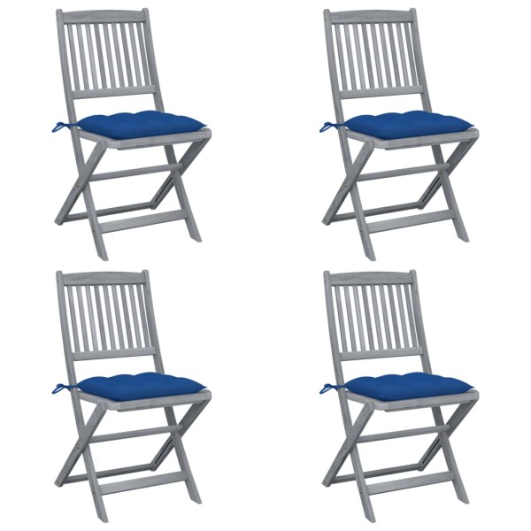 Folding outdoor chairs with pillows, 4 pcs., solid acacia