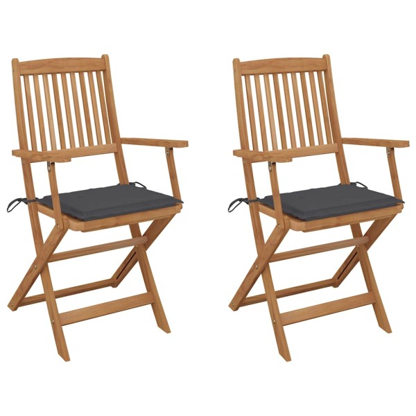 Folding garden chairs with pillows, 2 pcs., solid acacia