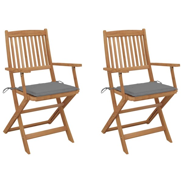 Folding garden chairs with pillows, 2 pcs., solid acacia