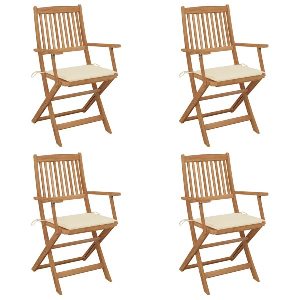 Folding garden chairs with pillows, 4 pcs., solid acacia