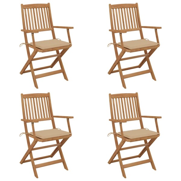 Folding garden chairs with pillows, 4 pcs., solid acacia