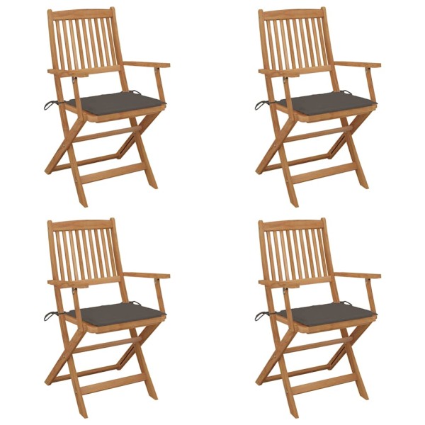 Folding garden chairs with pillows, 4 pcs., solid acacia