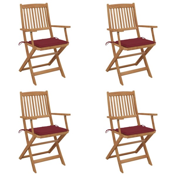Folding garden chairs with pillows, 4 pcs., solid acacia