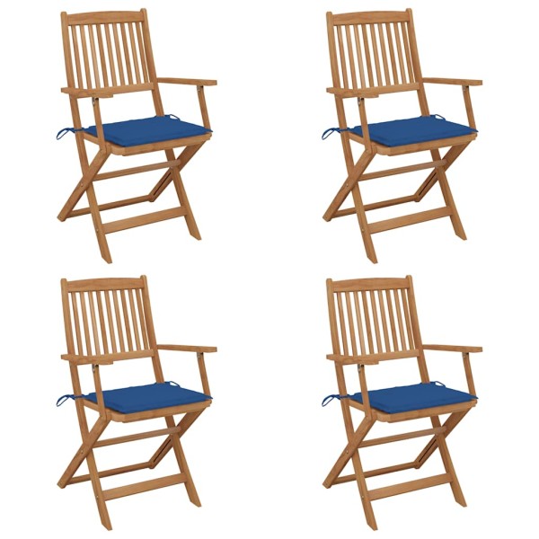 Folding garden chairs with pillows, 4 pcs., solid acacia