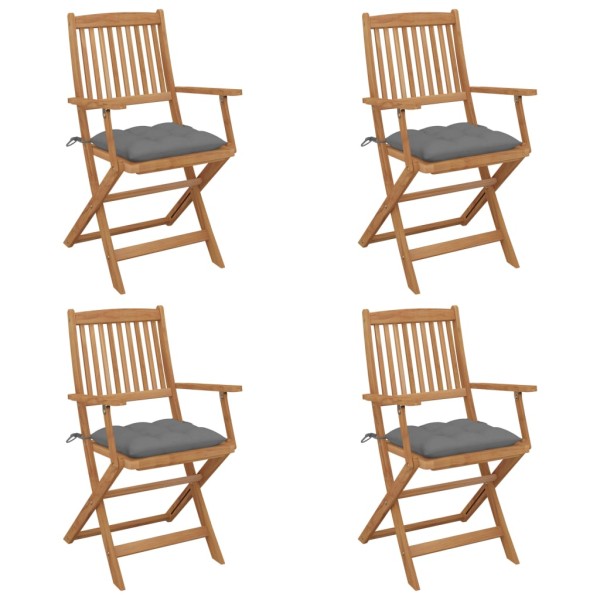 Folding garden chairs with pillows, 4 pcs., solid acacia