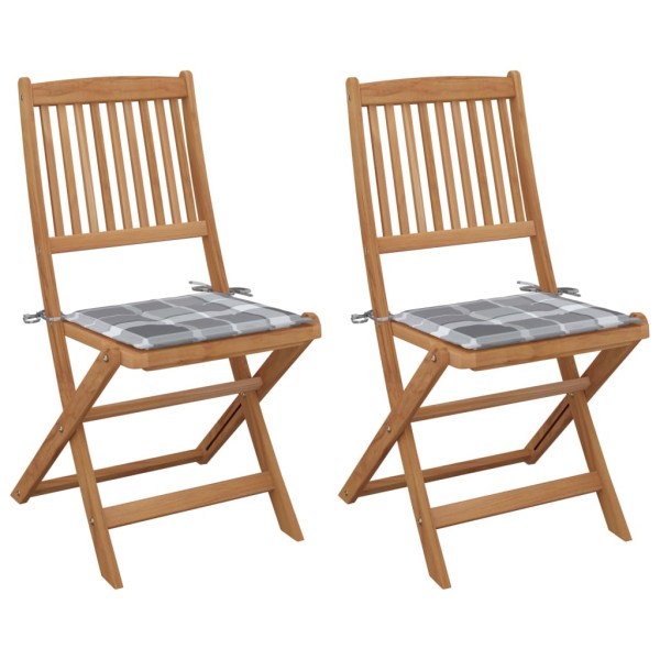 Folding garden chairs with pillows, 2 pcs., solid acacia