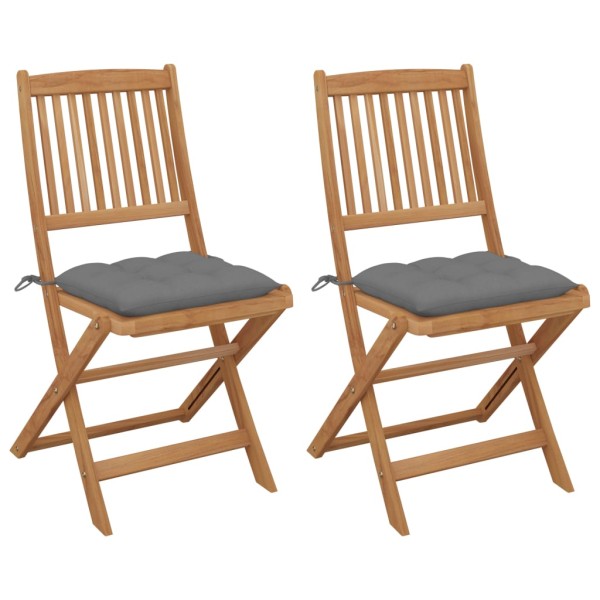 Folding garden chairs with pillows, 2 pcs., solid acacia