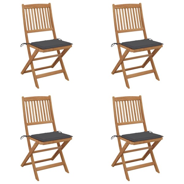 Folding garden chairs with pillows, 4 pcs., solid acacia