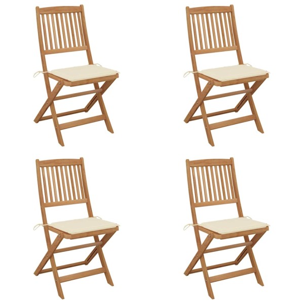 Folding garden chairs with pillows, 4 pcs., solid acacia