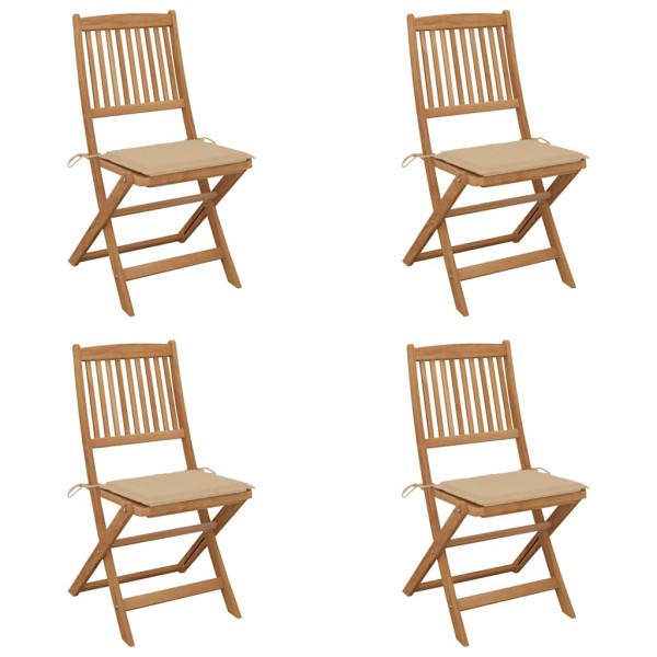 Folding garden chairs with pillows, 4 pcs., solid acacia