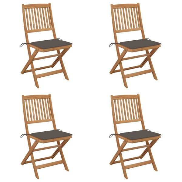Folding garden chairs with pillows, 4 pcs., solid acacia
