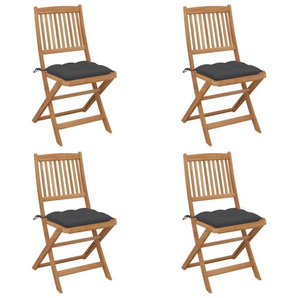 Folding garden chairs with pillows, 4 pcs., solid acacia