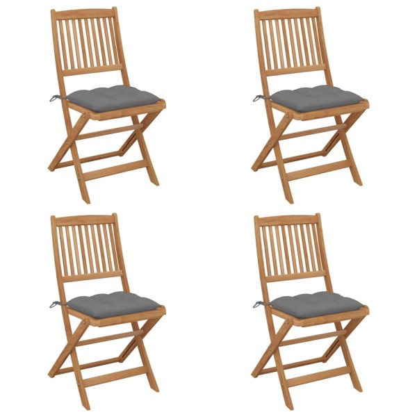 Folding garden chairs with pillows, 4 pcs., solid acacia