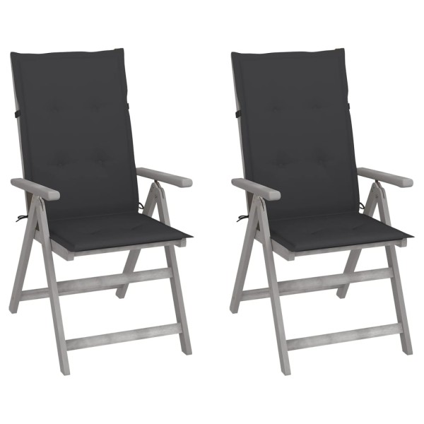 Reclining garden chairs with pillows, 2 pcs., solid acacia