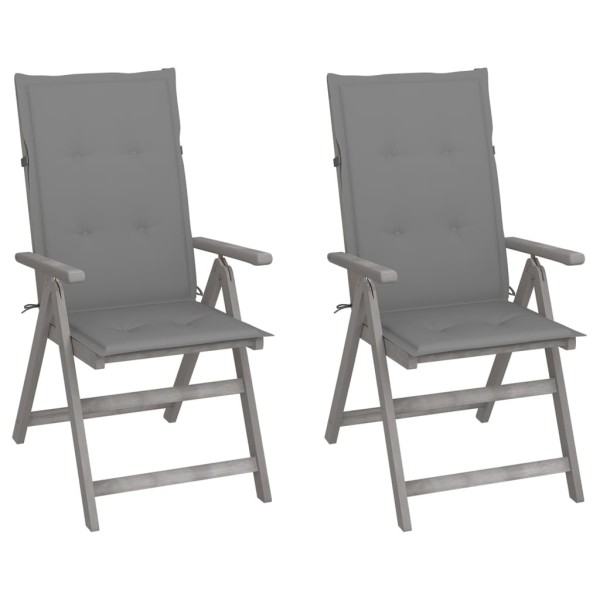 Reclining garden chairs with pillows, 2 pcs., solid acacia