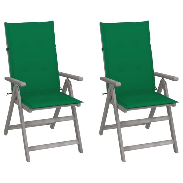 Reclining garden chairs with pillows, 2 pcs., solid acacia