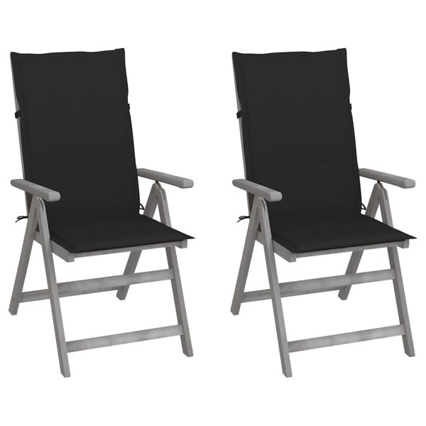 Reclining garden chairs with pillows, 2 pcs., solid acacia