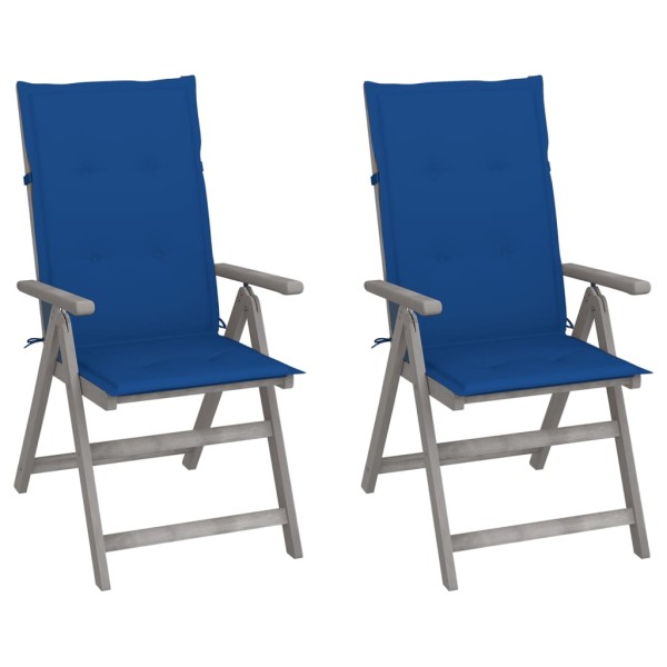 Reclining garden chairs with pillows, 2 pcs., solid acacia